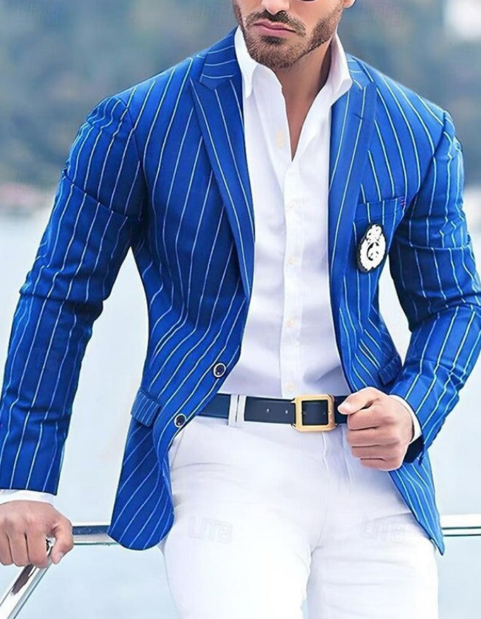 Royal Blue Pinstripe Blazer With White Pants - Suit Party Blazer - 36 Short