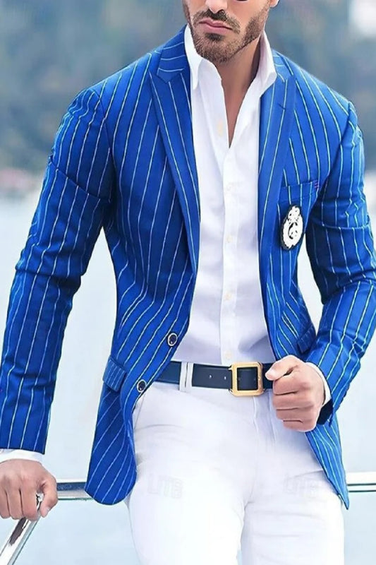 Royal Blue Pinstripe Blazer With White Pants - Suit Party Blazer