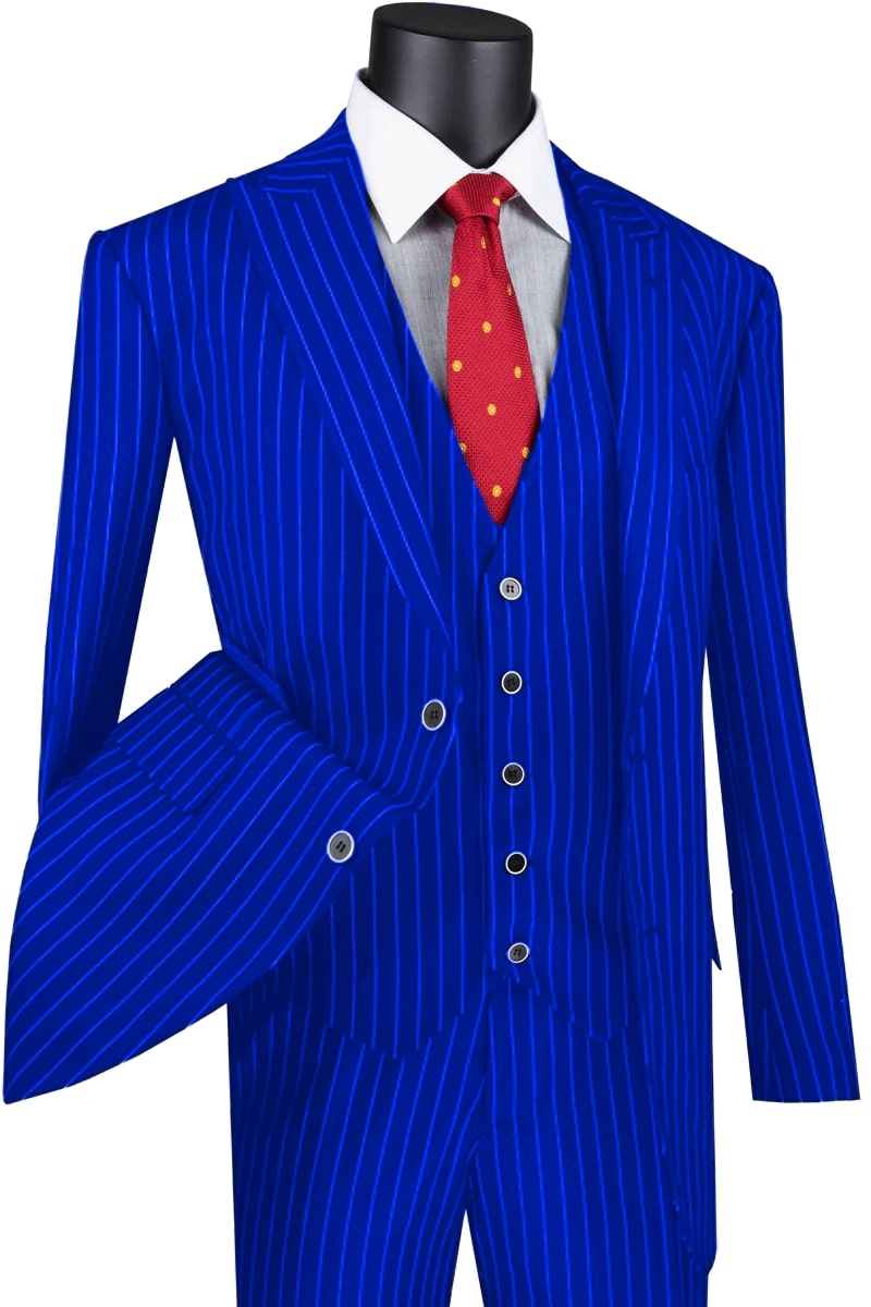 Mens Vested Gangster Pinstripe 1920's Suit in Black - 36 Short