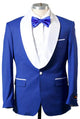 1 Button Shawl Lapel Tuxedo With Vest Royal And White