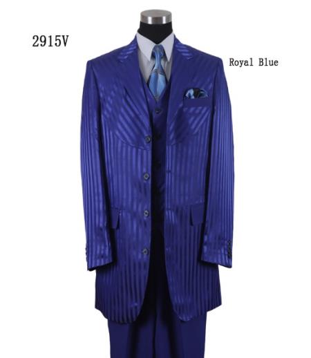 Tone On Tone - Shiny Fabric Zoot Suit - Royal Blue - 38 Short Jacket+32 Waist Adjustable 28to34)(Height: 5 4 to5 7 )(Neck  15-16.5)S-M)