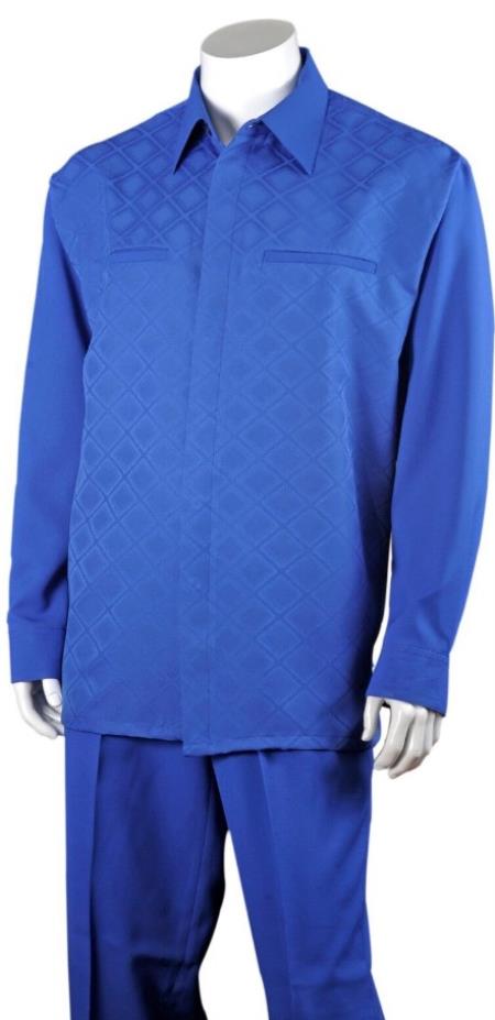 Mens 100% Polyester Two Pieces Walking Suit Royal Blue - 38 Short Jacket+32 Waist Adjustable 28to34)(Height: 5 4 to5 7 )(Neck  15-16.5)S-M)
