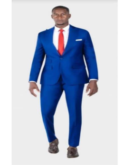 Mens One Button Single Breasted Peak Lapel Double Breasted Vest Ticket Pocket Suit Royal Blue