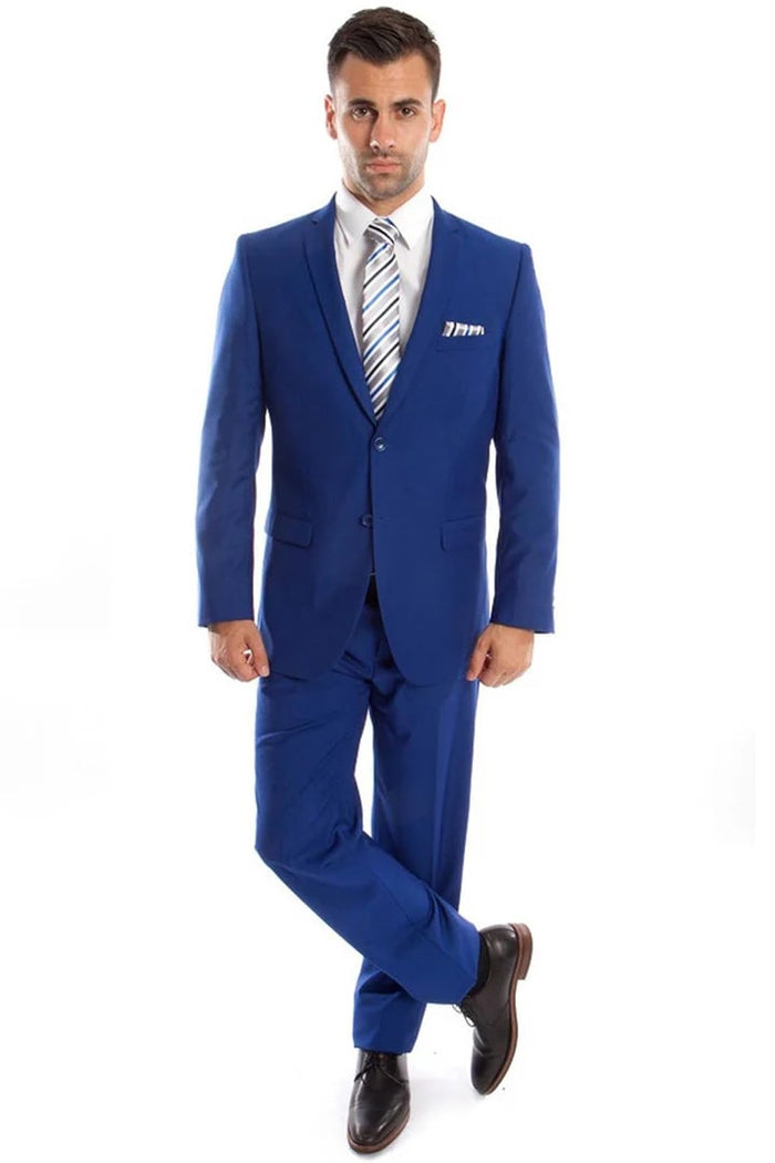 Cheap Priced Suit- Men's Basic 2 Button Slim Fit Wedding Royal Blue Suit