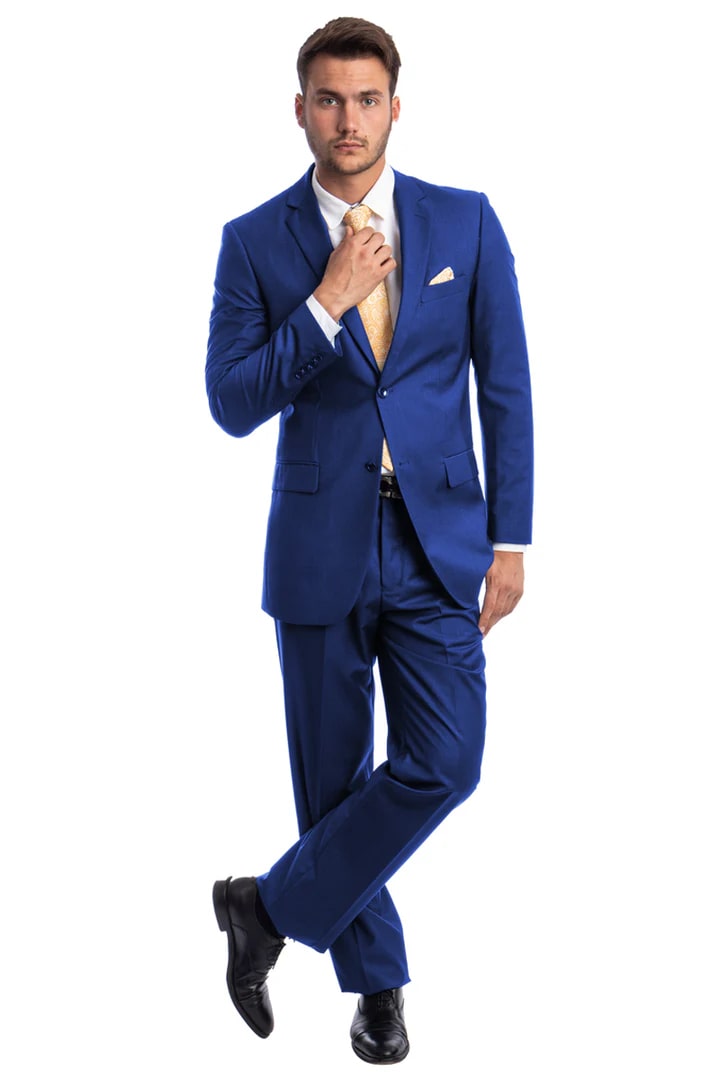 Cheap Priced Suit - Men's Two Button Basic Modern Fit Business Royal Blue Suit - 38 Short Jacket+32 Waist Adjustable 28to34)(Height: 5 4 to5 7 )(Neck  15-16.5)S-M)