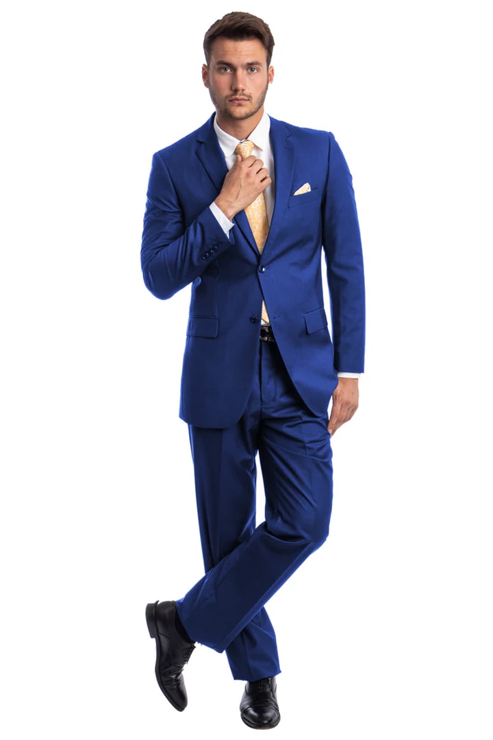 Cheap Suit - Men's Two Button Basic Modern Fit Business Royal Blue Suit