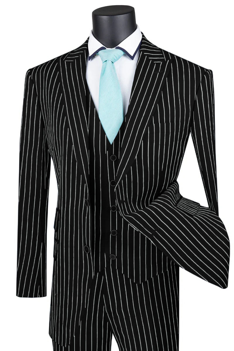 Mens Vested Gangster Pinstripe 1920's Suit in Blue - 36 Short