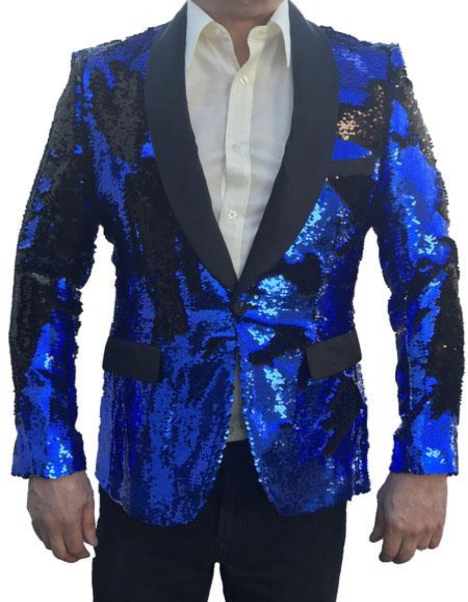 Sequin Tuxedo - Mens Blazer - Royal and Black Dinner Jacket - Shiny Tuxedo Jacket - 52 Long