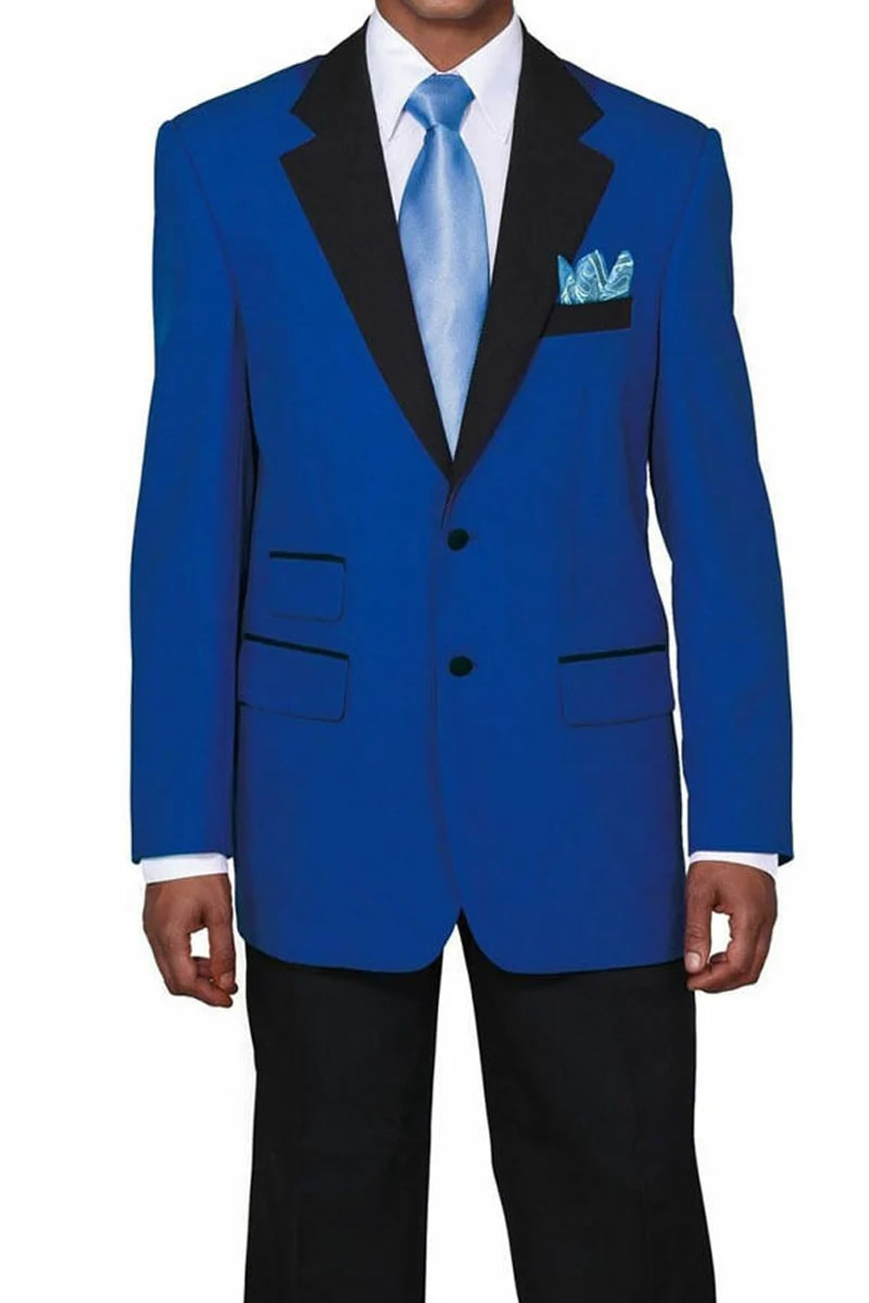 Mens 2 Button Tuxedo with Black Lapel in Royal Blue - 38 Short Jacket+32 Waist Adjustable 28to34)(Height: 5 4 to5 7 )(Neck  15-16.5)S-M)