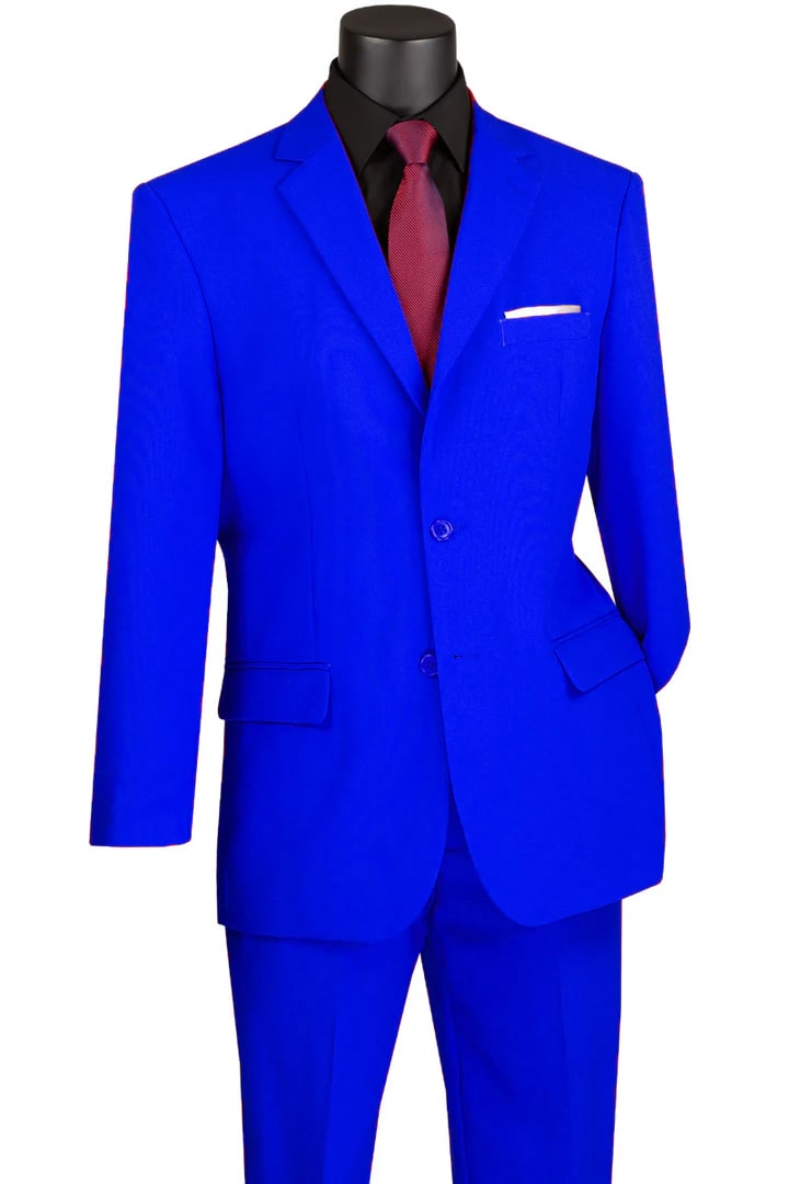 Cheap Priced Suit- Mens 2 Button Classic Poplin Royal Blue Suit - 38 Short Jacket+32 Waist Adjustable 28to34)(Height: 5 4 to5 7 )(Neck  15-16.5)S-M)