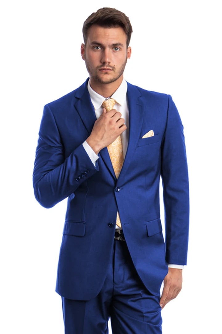 Cheap Priced Suit - Men's Two Button Basic Modern Fit Business Royal Blue Suit - 38 Short Jacket+32 Waist Adjustable 28to34)(Height: 5 4 to5 7 )(Neck  15-16.5)S-M)