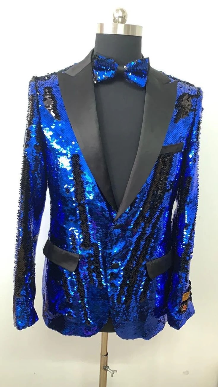 Glitter Tuxedo Dinner Jacket - Holiday Blazer With Matching Bowtie Rose Gold Shiny Sport Coat