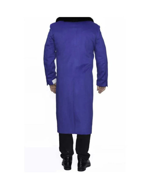 Removable Fur Collar Full Length Ankle length Wool Dress Top Coat / Overcoat In Royal Blue - Mens Overcoat
