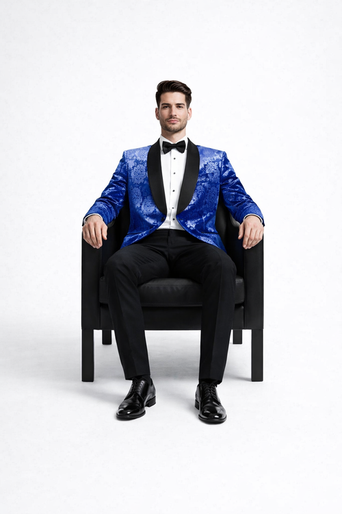 Mens Royal Blue Rose Tuxedo Jacket Slim Fit Shawl Lapel