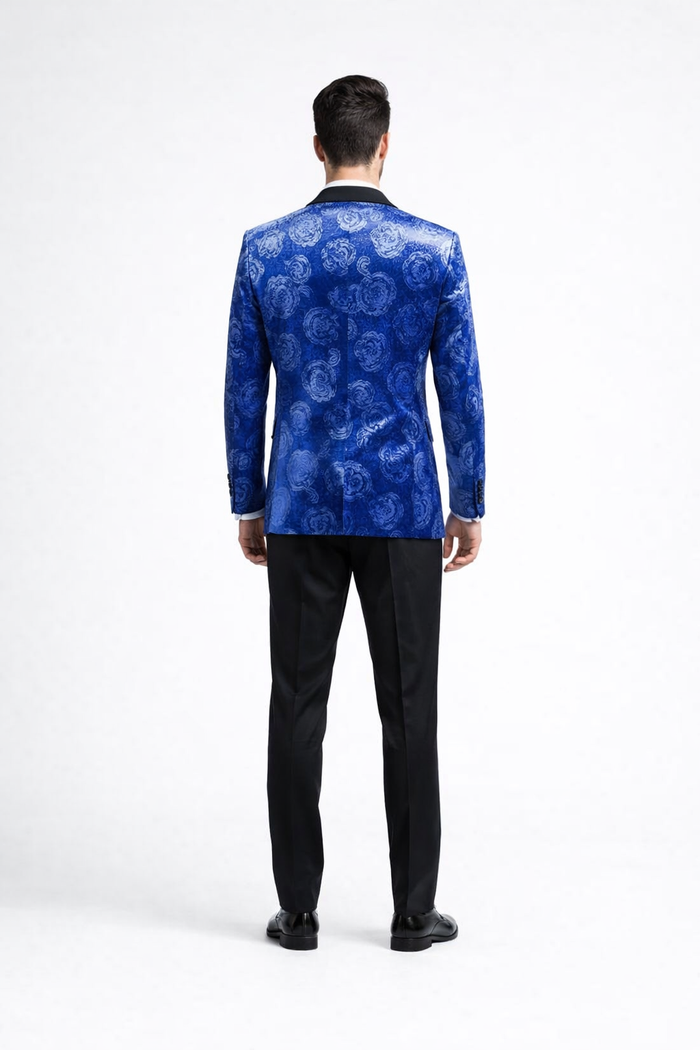 Mens Royal Blue Rose Tuxedo Jacket Slim Fit Shawl Lapel