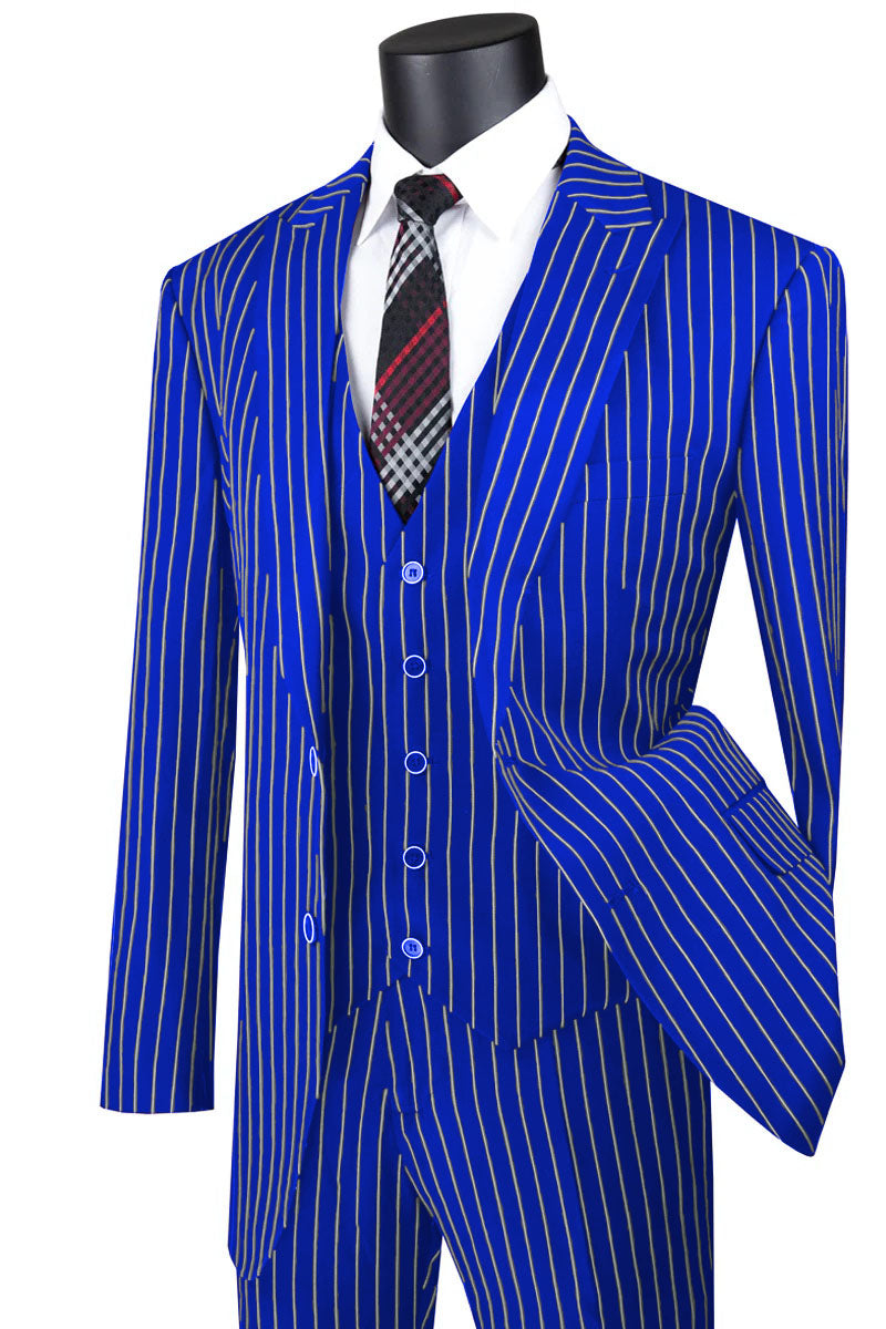 Mens Vested Gangster Pinstripe 1920's Suit in Burgundy - 42 Regular