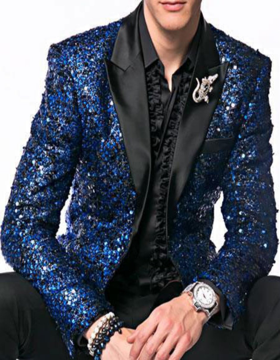 Sequin Tuxedo - Mens Blazer - Navy Blue Dinner Jacket - Sequins Shiny Tuxedo Jacket