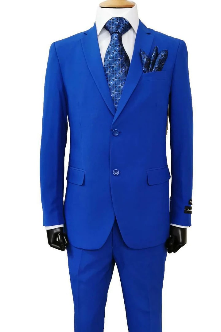 Cheap Priced Suit  - Mens 2 Button Classic Fit Basic Poplin Royal Blue Two Button Suit - Coat Size 38