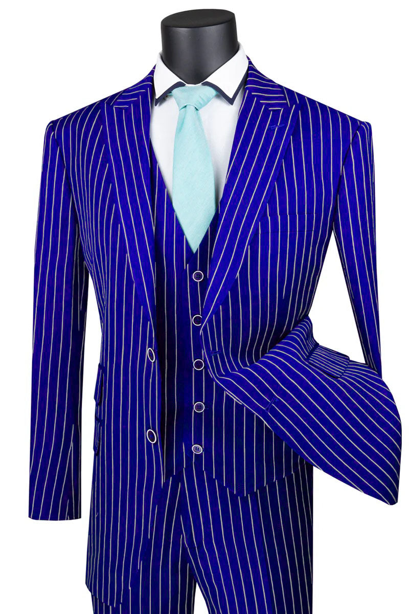 Mens Vested Gangster Pinstripe 1920's Suit in Blue - 36 Short