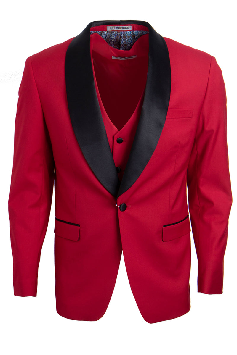 "Stacy Adams Men's Red Vested Shawl Lapel Tuxedo - One Button"