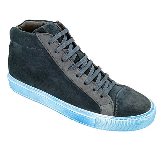 Men's Belvedere Ruben Waxed Suede Hightop Dress Sneaker in Blue - 9-M