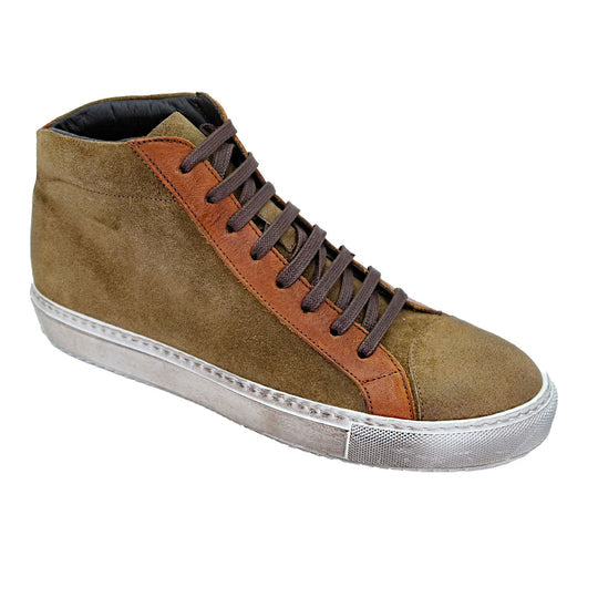 Men's Belvedere Ruben Waxed Suede Hightop Dress Sneaker in Cognac - 9-M