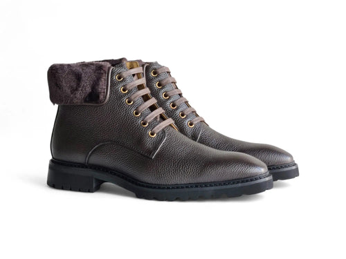 Carrucci Rugged Leather Boot with Shearling - Luxury Brown