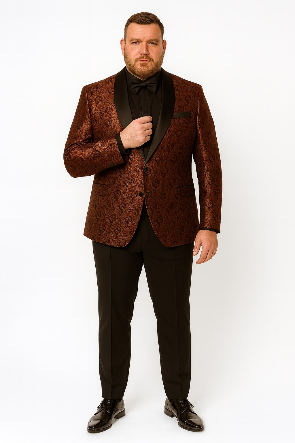 Mens Rust Copper Brick Color Paisley Tuxedo Jacket  Dinner and Wedding Blazer With Black Pants Matching Bowtie - 36 Short