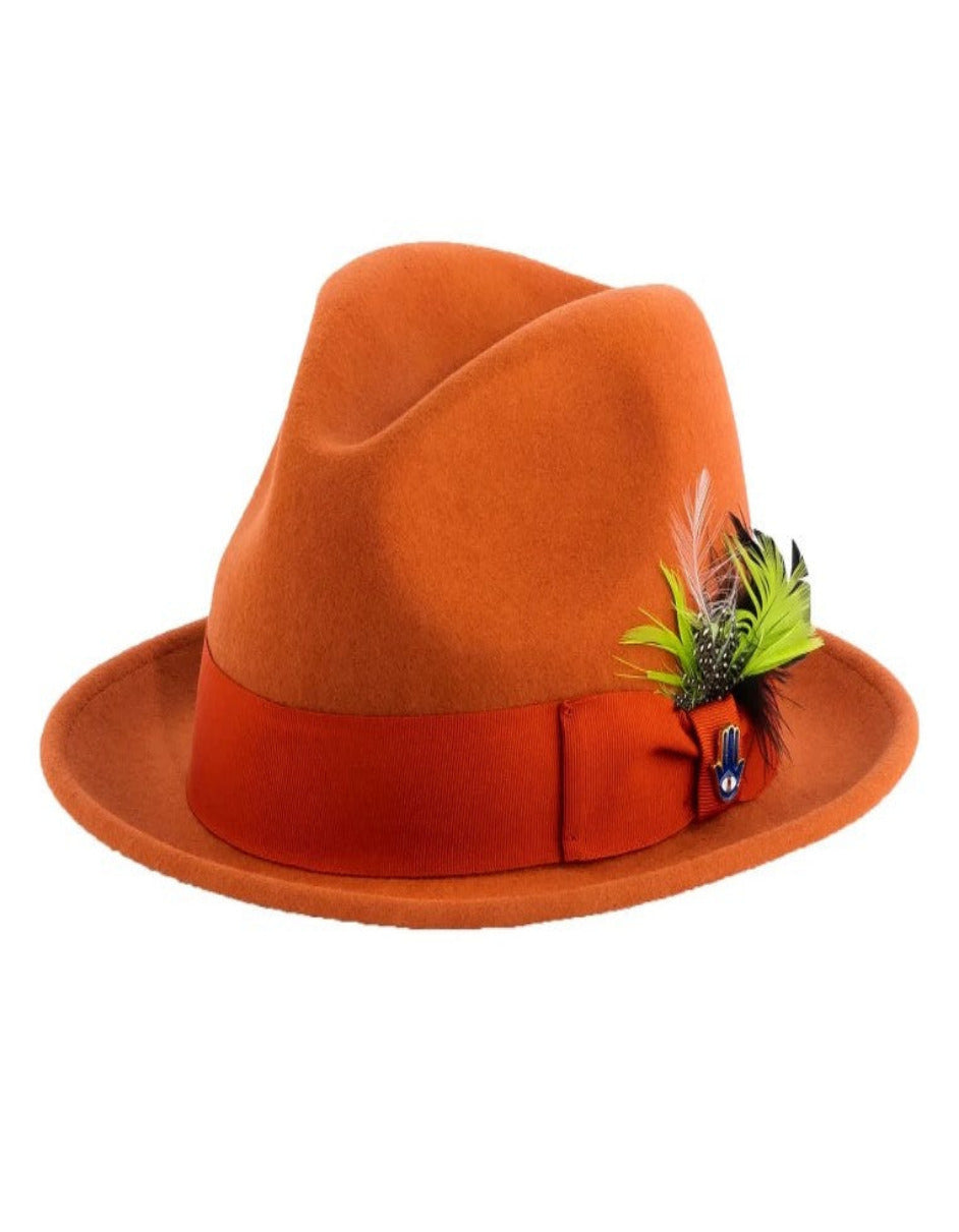 Rust Dress Hat 1920s Fedora Style - Mens Narrow Brim Crushable Wool Dress Hat Trilby Fedora in Orange Rust - S