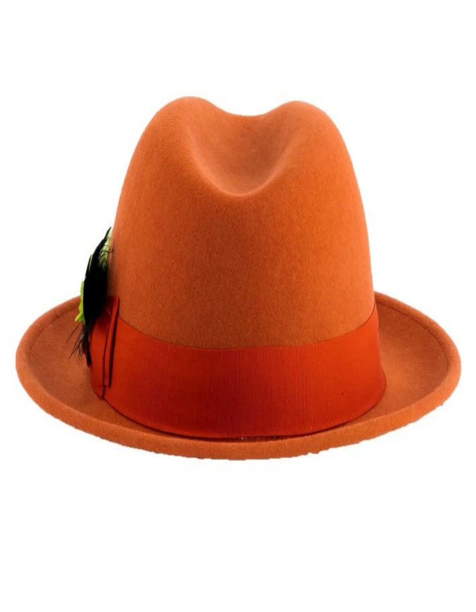 Rust Dress Hat 1920s Fedora Style - Mens Narrow Brim Crushable Wool Dress Hat Trilby Fedora in Orange Rust - S