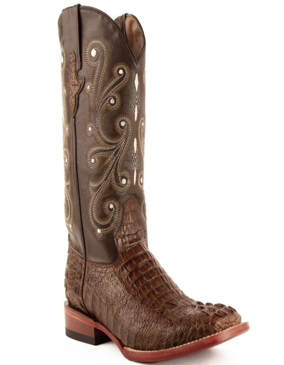 Men's Ferrini Caiman Crocodile Print Boots Handcrafted Rust - 8D