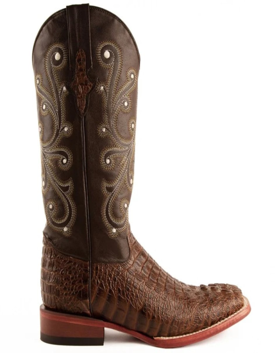 Men's Ferrini Caiman Crocodile Print Boots Handcrafted Rust - 8D