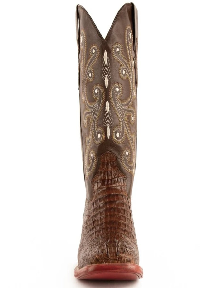 Men's Ferrini Caiman Crocodile Print Boots Handcrafted Rust - 8D