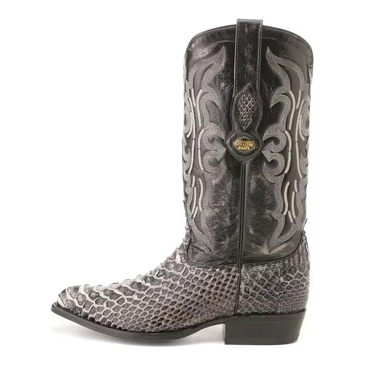 J Toe Cowboy Boots - J Toe Western Boots - Los Altos Rustic Black Python J-Toe Boot - 8