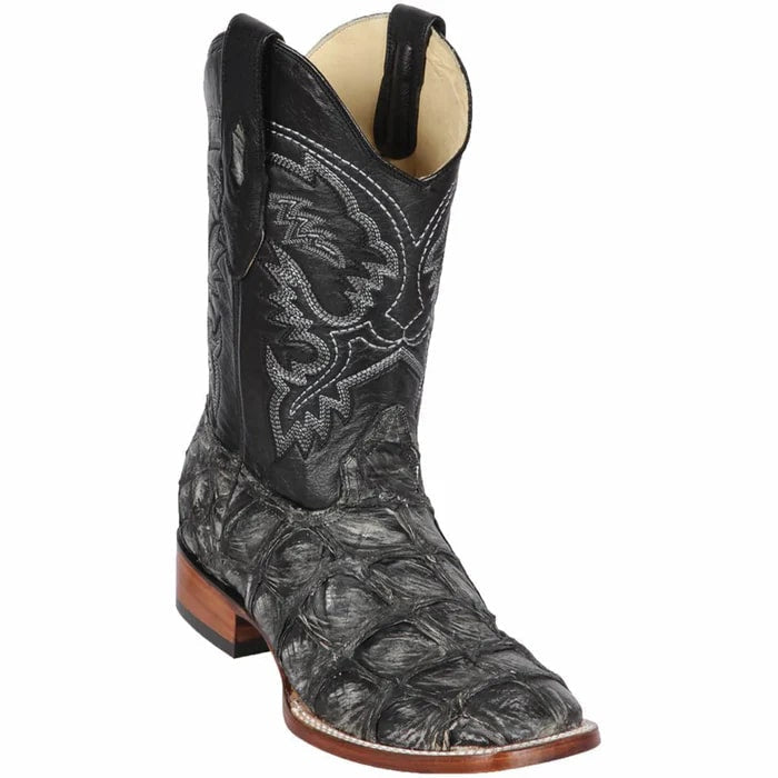 Los Altos Boots - Mens Dress Cowboy Boot - Low Priced Rustic Black Pirarucu Boots- in  Black - 6