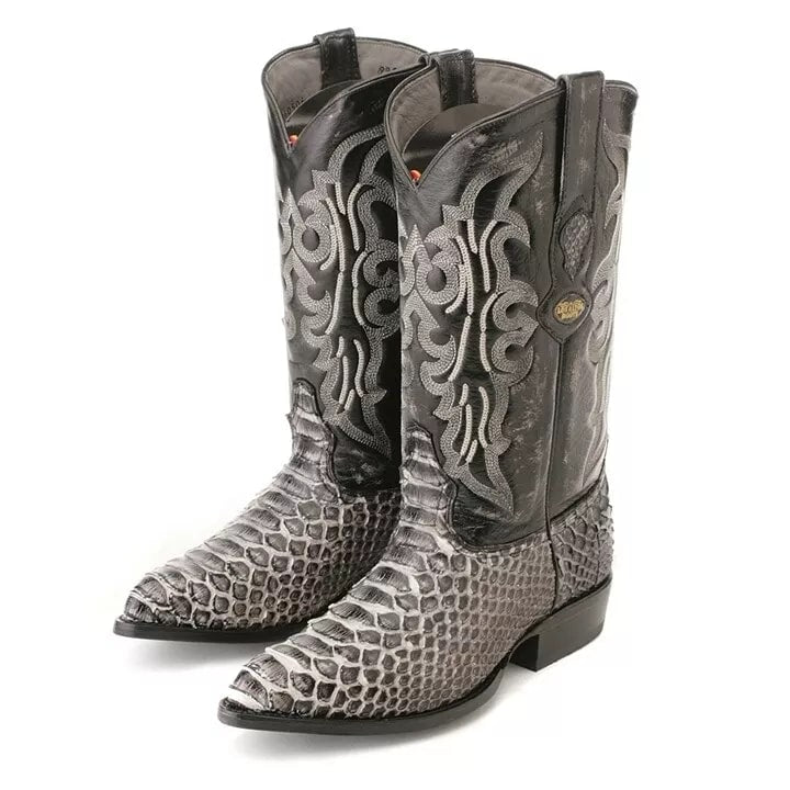 J Toe Cowboy Boots - J Toe Western Boots - Los Altos Rustic Black Python J-Toe Boot - 8