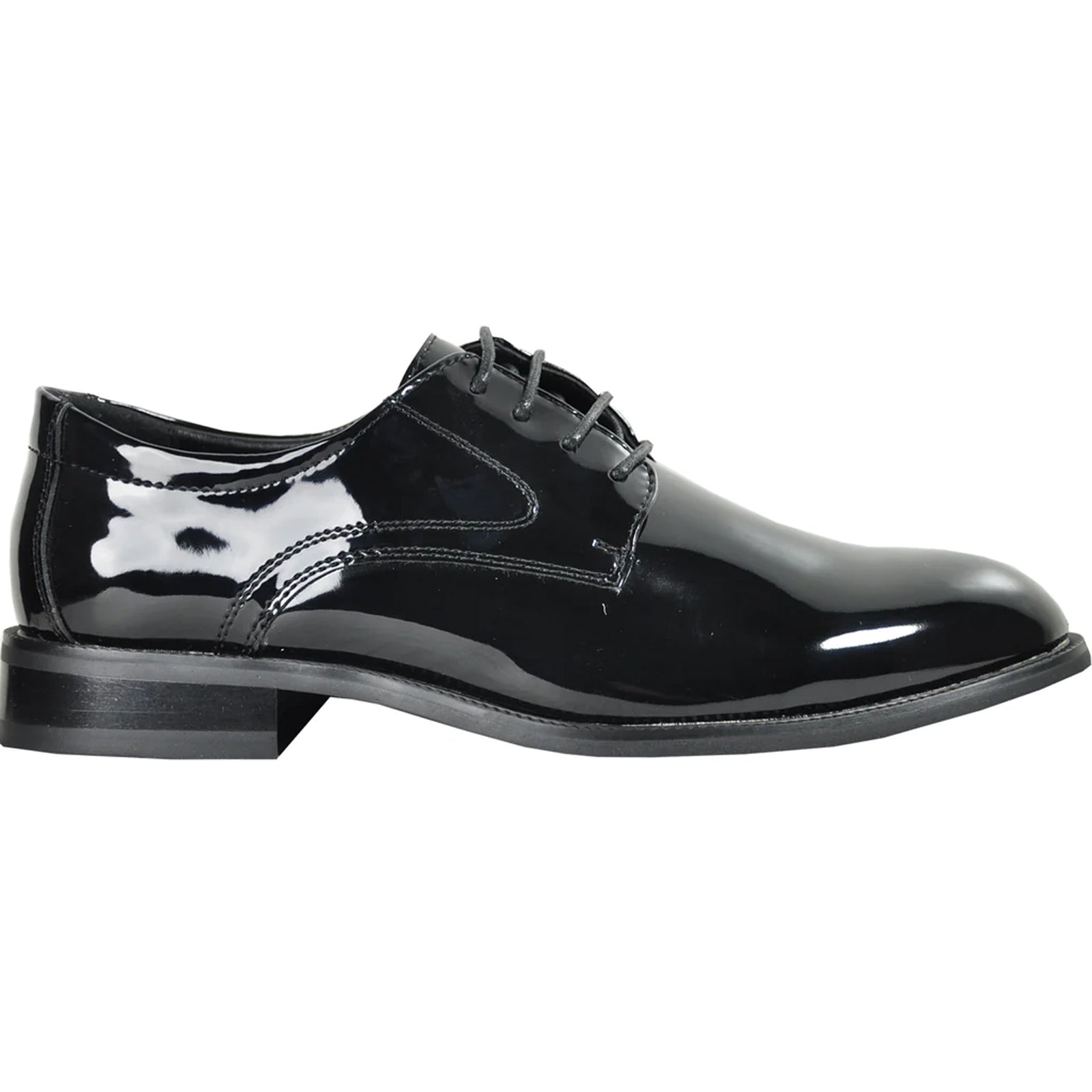 "Black Patent Tuxedo Shoe - Men's Plain Round Toe Style" - 6.5M