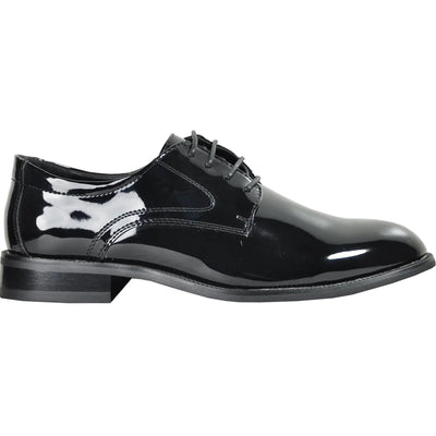 "Black Patent Tuxedo Shoe - Men's Plain Round Toe Style"