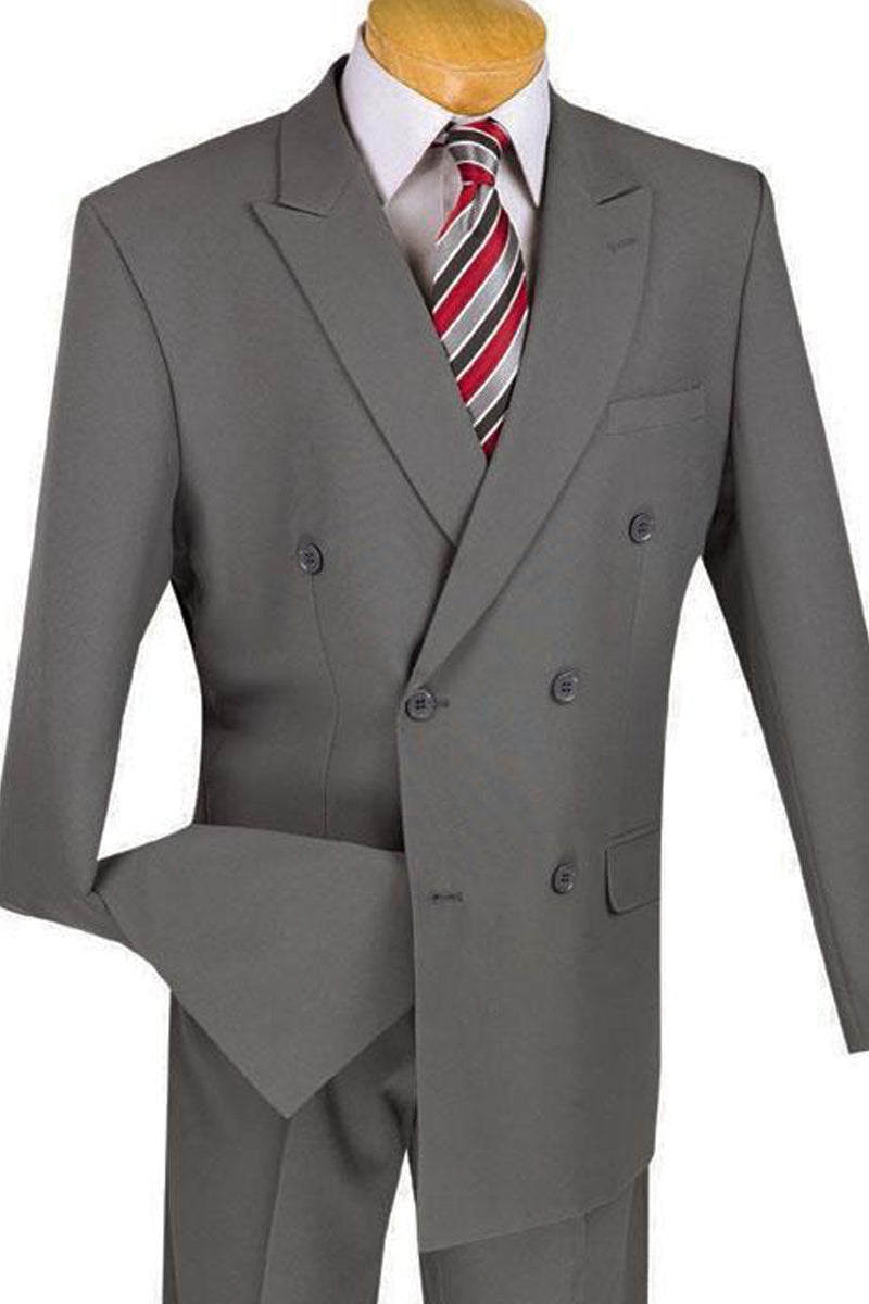 Mens Classic Poplin Double Breasted Suit in Grey - 36 Short
