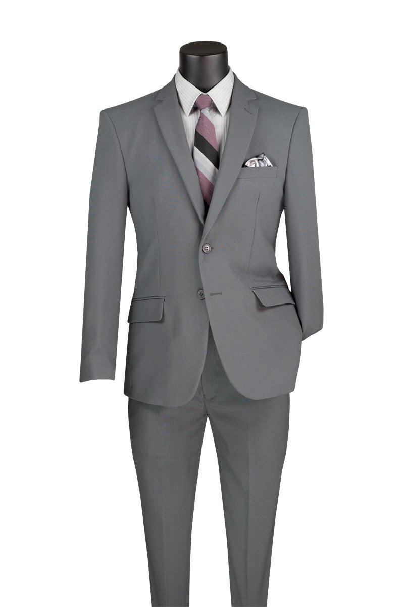 Medium Gray Slim Fit Men's 2 Piece Business Suit 2 Button - Medium Gray