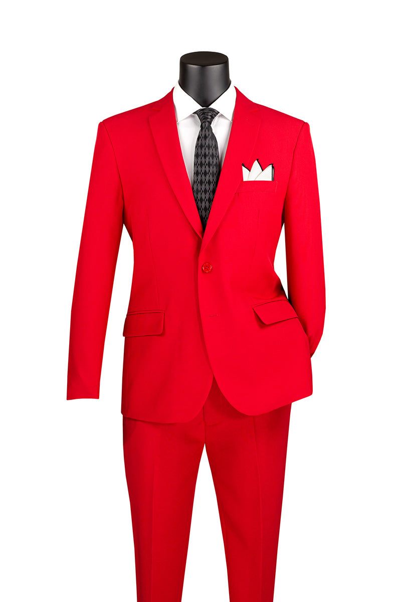 Red Slim Fit Men's 2 Piece Business Suit 2 Button - Red
