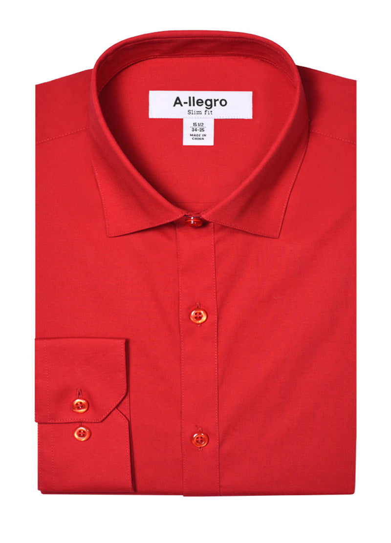 "Red Slim Fit Cotton Dress Shirt for Men - Basic Style" - 14Â½ 32/33
