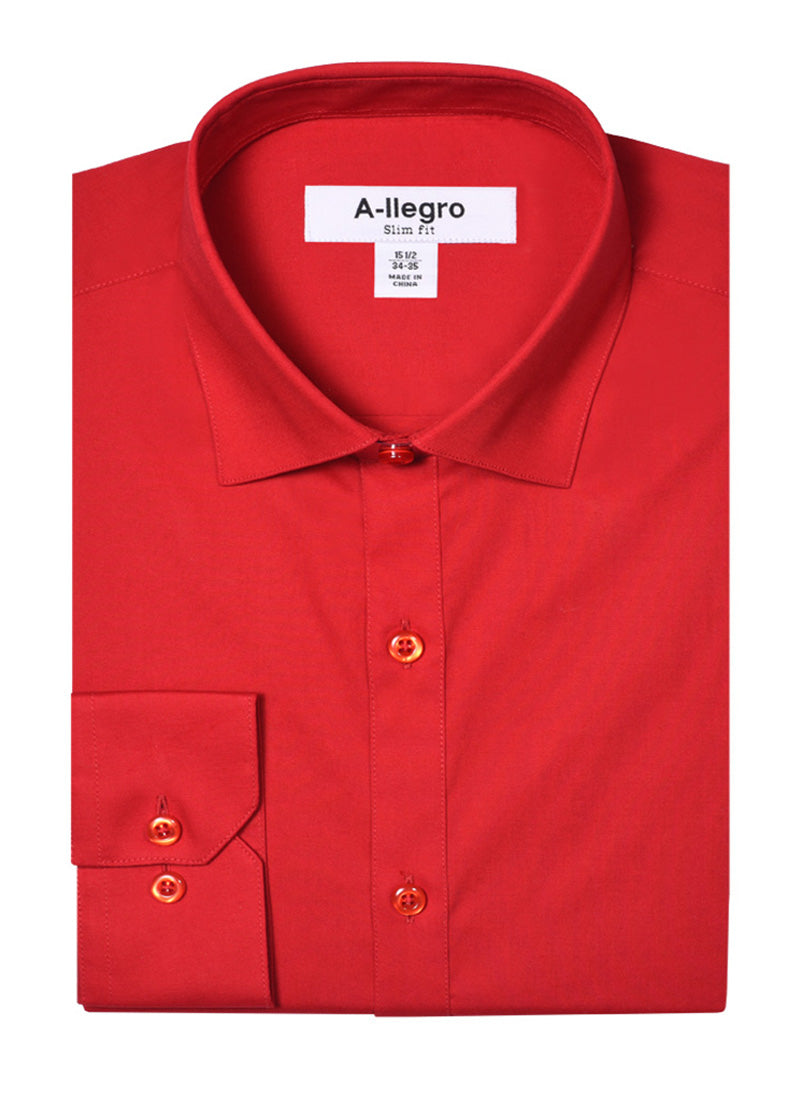 "Red Slim Fit Cotton Dress Shirt for Men - Basic Style"