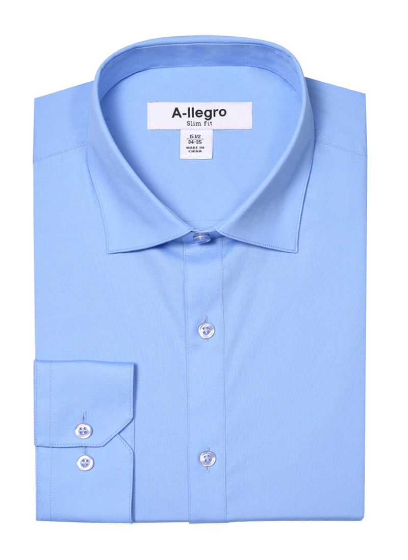 Slim Fit Cotton Dress Shirt for Men in Sky Blue - Basic Style