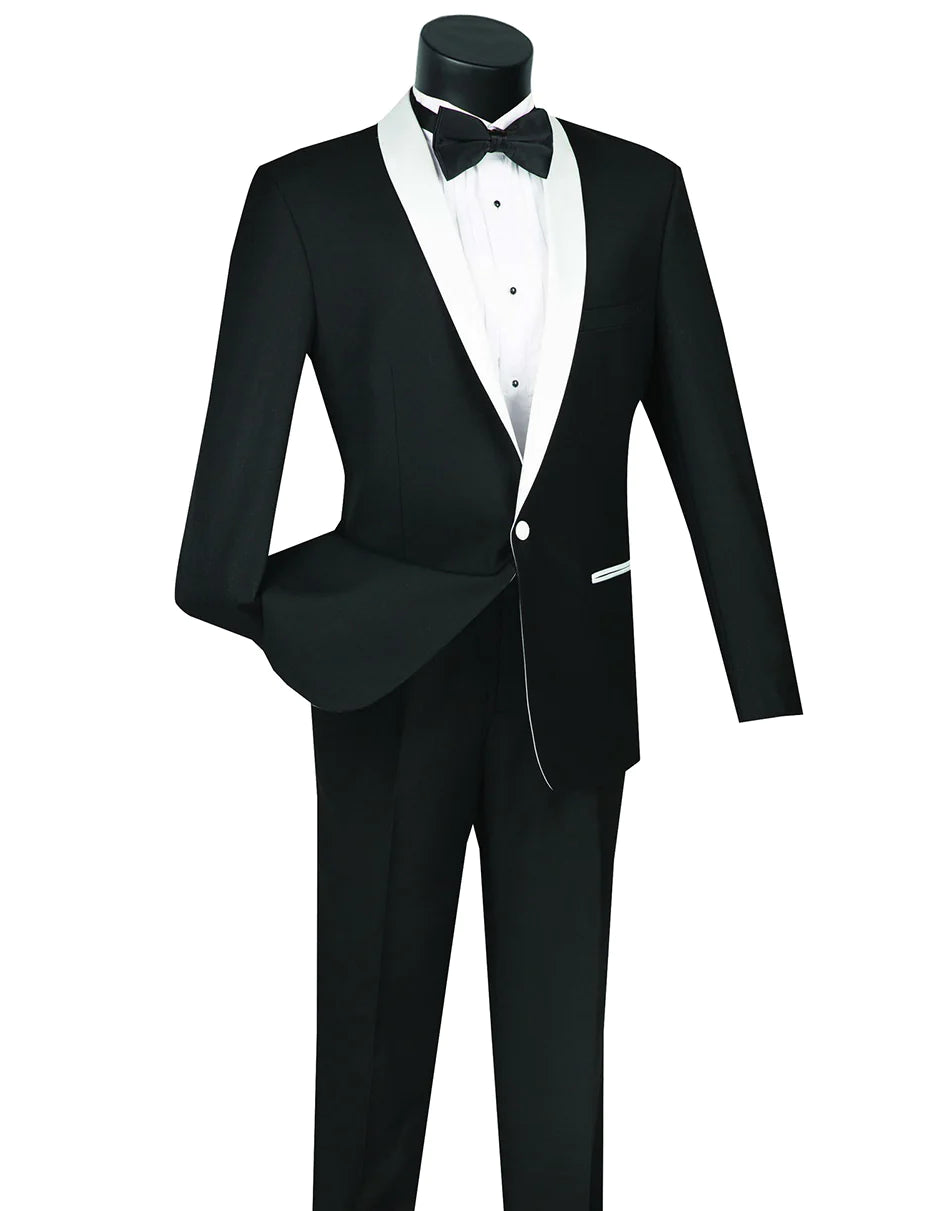 Men's 1 Button Contrast Shawl Tuxedo in Black & White