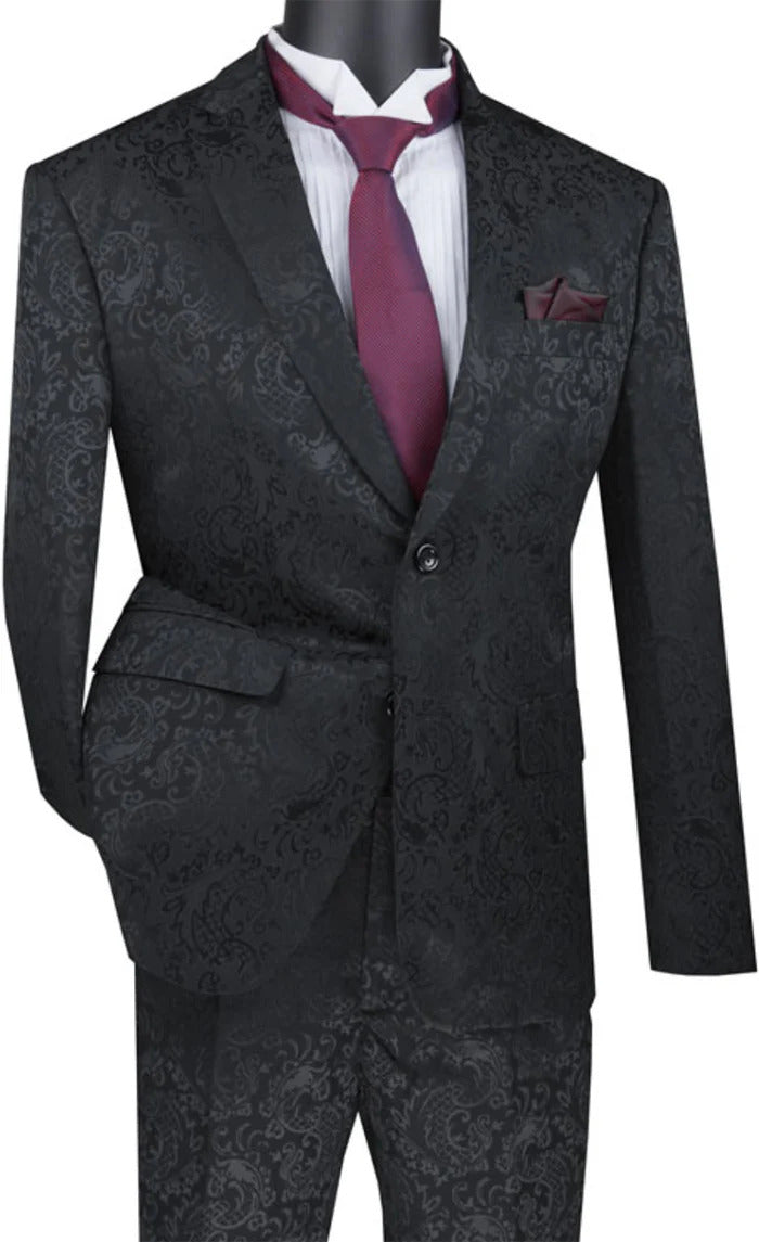 Mens Tone-on-Tone Paisley Slim Fit 2-Piece Formal Suit - 34 Short or Extra Small