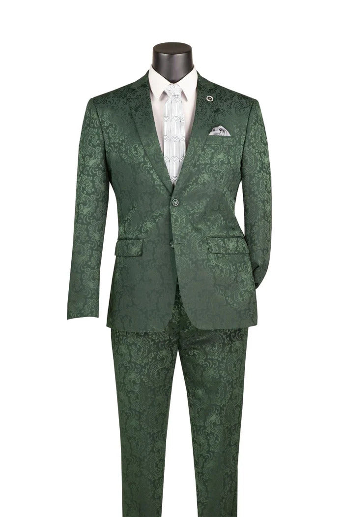 Mens Tone-on-Tone Paisley Slim Fit 2-Piece Formal Suit - 34 Short or Extra Small