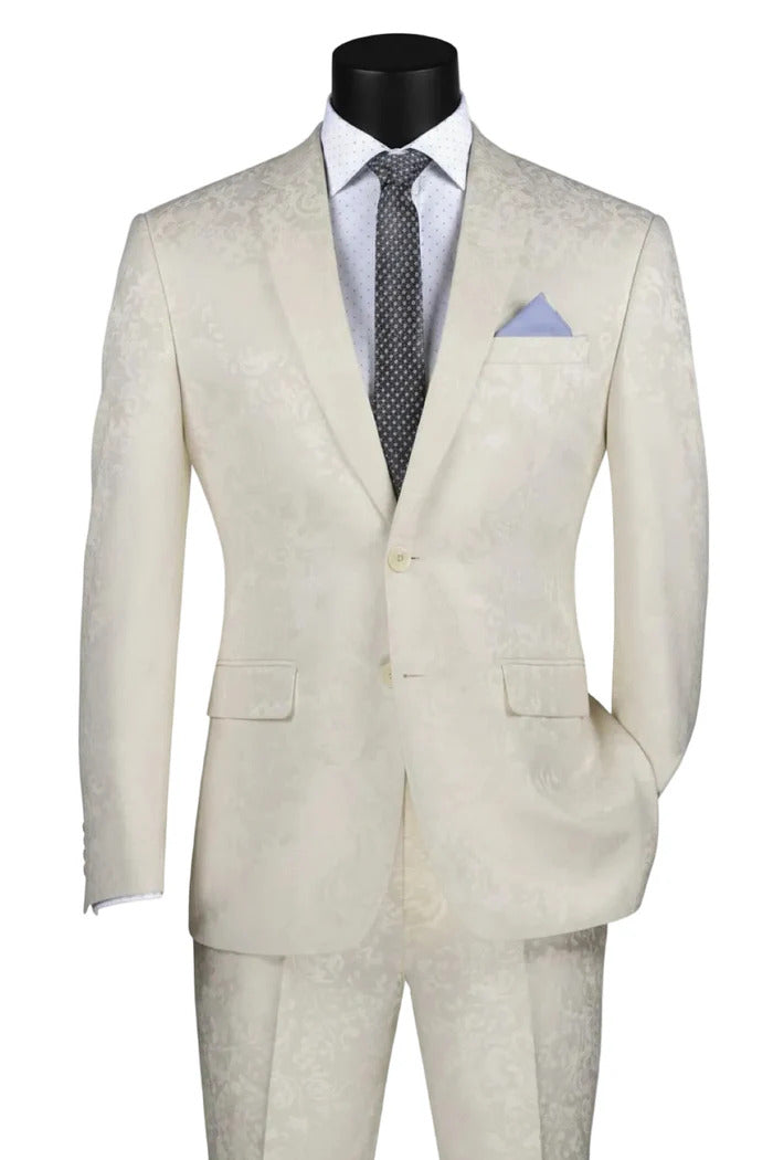 Mens Tone-on-Tone Paisley Slim Fit 2-Piece Formal Suit - 34 Short or Extra Small