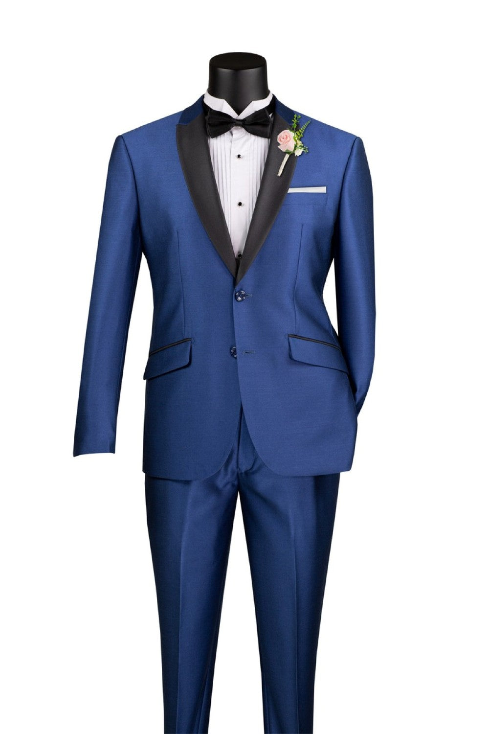 Slim Fit Shiny Sharkskin Men's 2 Piece Suit in Navy - Navy