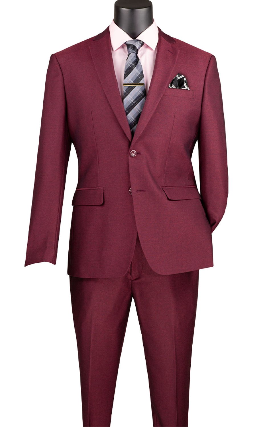 Men's Slim Fit 2 Piece Suit Single Breasted 2 Button Design Burgundy - Burgundy